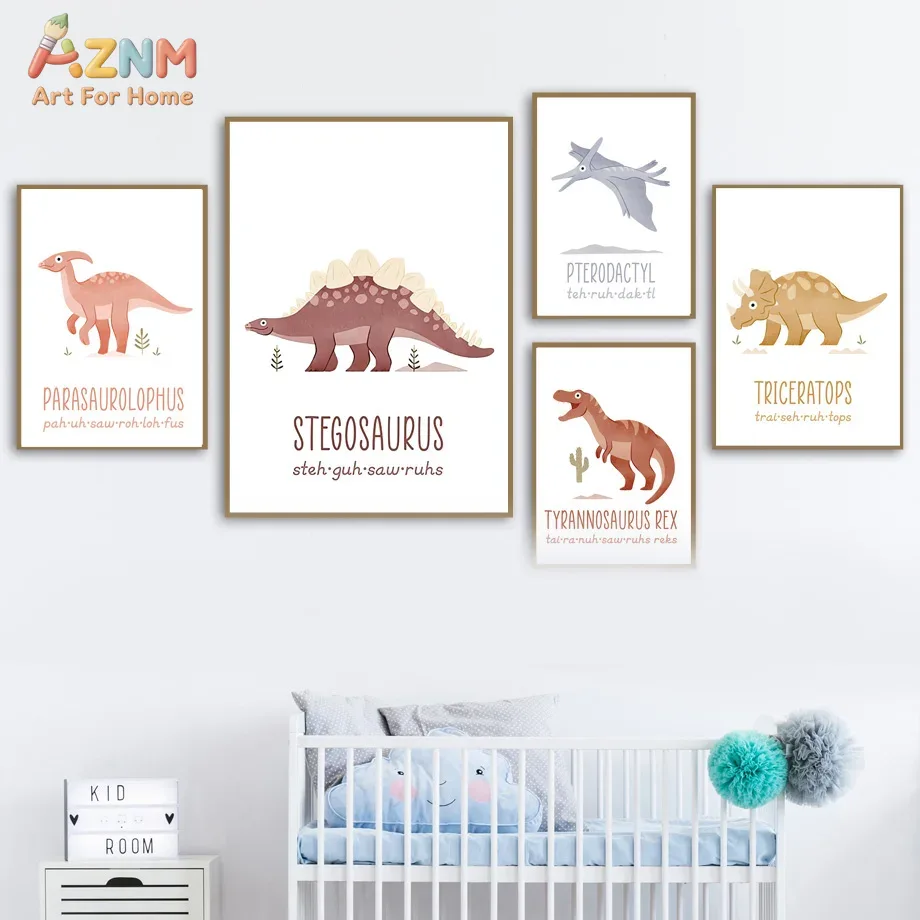 Kids Educational Poster - AZNM Lindos Cuadros de Dinosaurios en