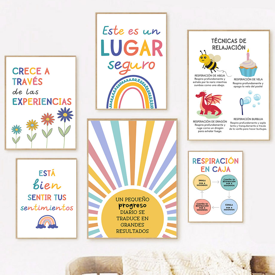 Kids Educational Poster - Lema de educación española, sol arcoíris,